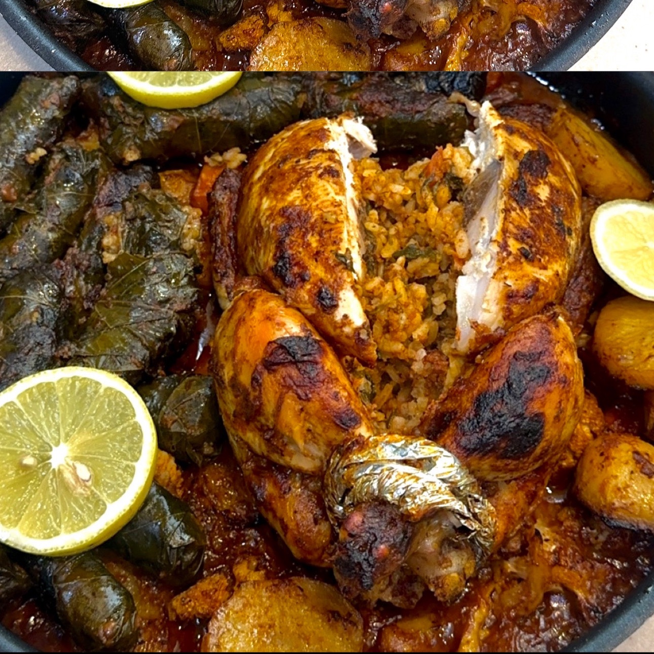 طاجن دجاج محشي مع ورق العنب