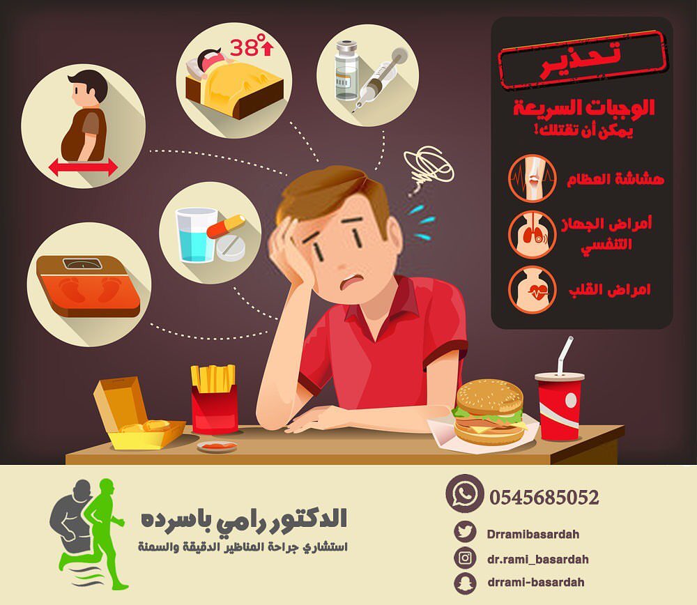 الوجبات السريعه وضررها على الصحه وزيادة الوزن ضمن سلسة النصائح التوعويه المقدمه من عيادة ا