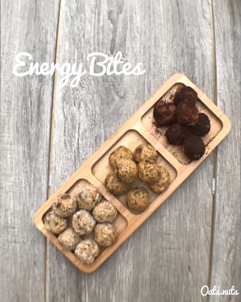The yummiest energy bites, with your choice of topping 1- Original. 2- Dark cocoa powder.
