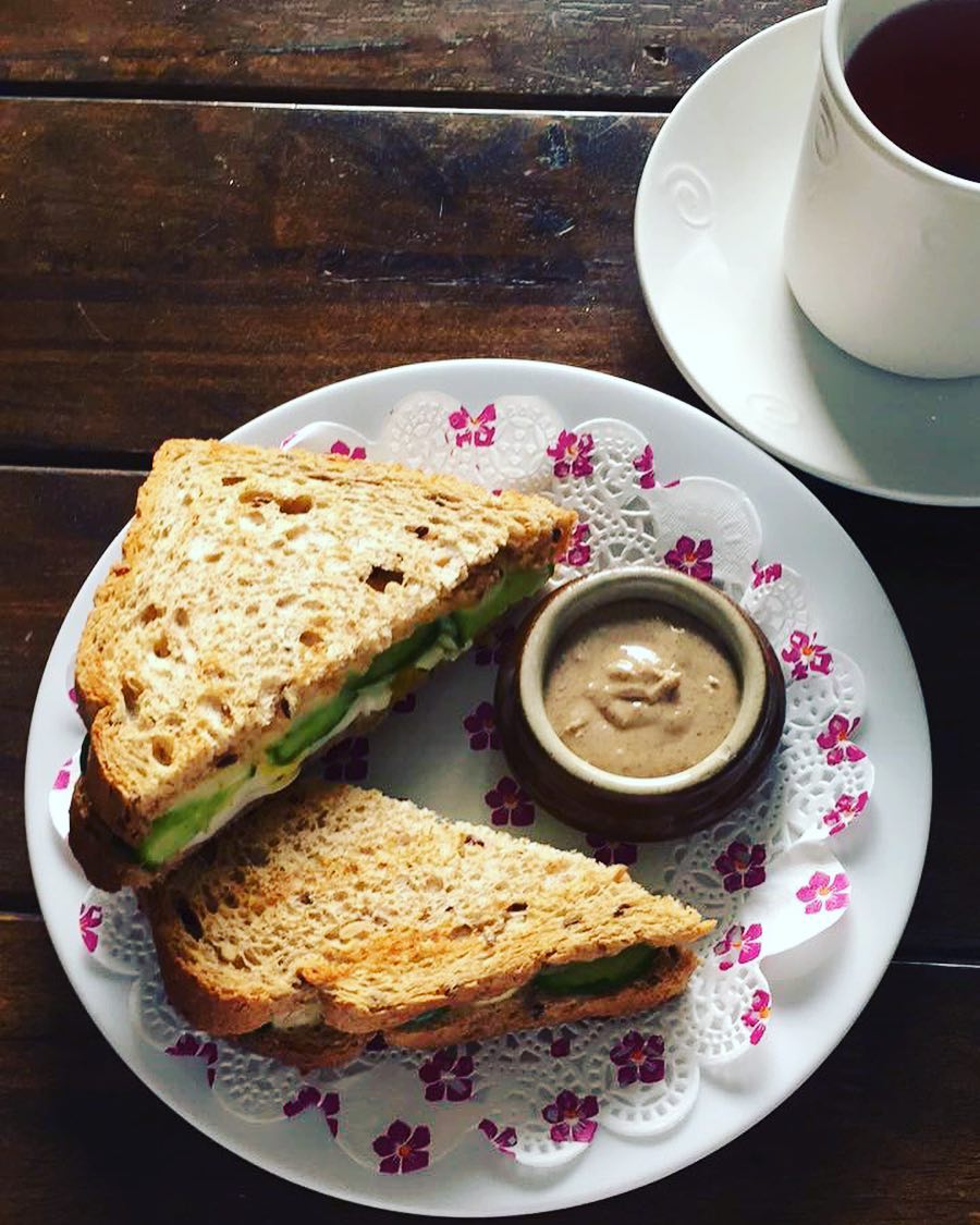 Stay healthy Stay positive. The lovely breakfast with healthy touch of Cashew butter and c