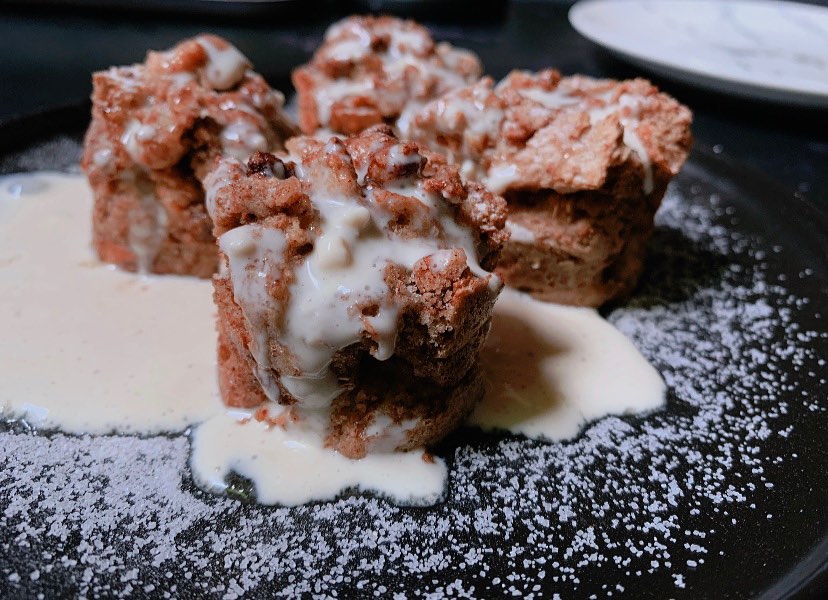Cinnamon French toast muffin cups with white sauce