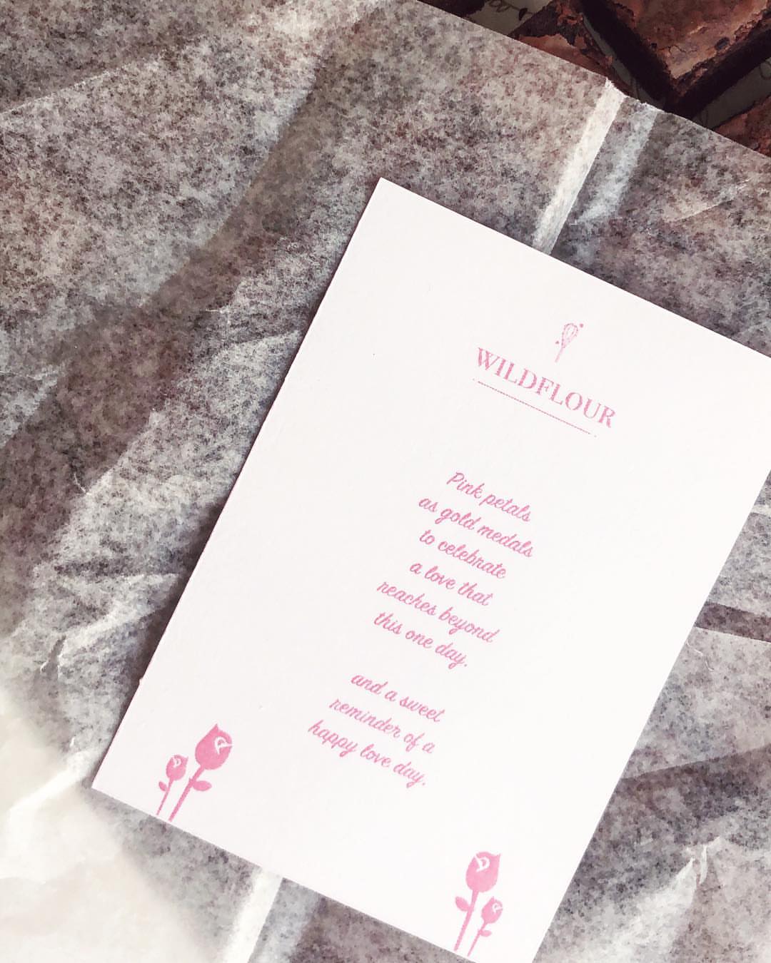 a sweet poem on a card wildflour’s love day special includes flowers & a choice between 2