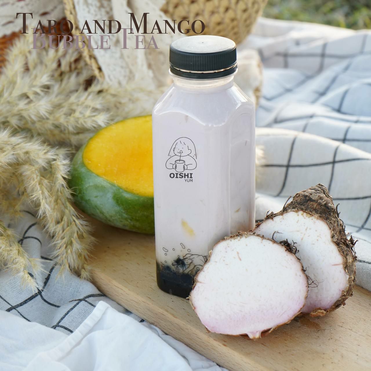 Taro with mango bubble tea تارو بالمانجو مع التابيوكا المكرملة اللذيذة