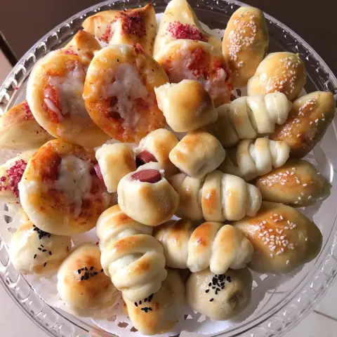 صحن فطائر مشكل بخمس حشوات سبانخ ، دجاج ، جبن حار ، خضار ، نقانق